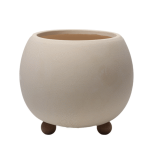 Round Wooden Bead Base Ceramic Flowerpot