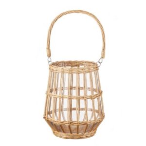 8.65inch Rattan Woven Glass Lantern with Handle