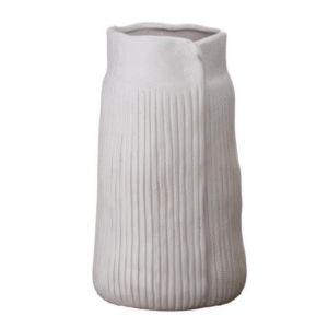Light Grey Ribbed Asymmetric Rim Ceramic Vase