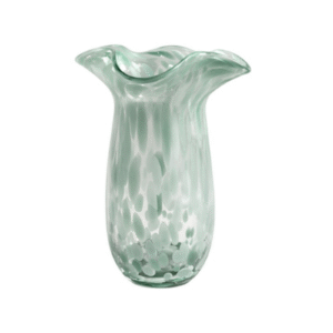 Green Speckled Glass Vase with Wavy Rim