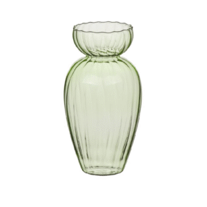 Ribbed Glass Vase with Scalloped Rim