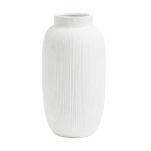 Matte White Ribbed Ceramic Vase