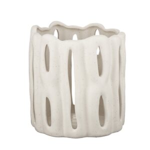 Off-White Speckled Cutout Ceramic Hurricane Lantern