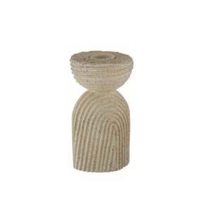 Beige Ribbed Wave Ceramic Taper Candle Holder