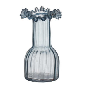 Ribbed Glass Vase with Ruffled Rim