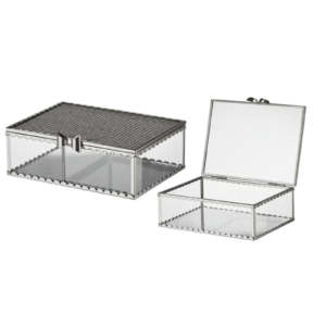 Silver Trimmed Glass Storage Box with Scalloped Edge