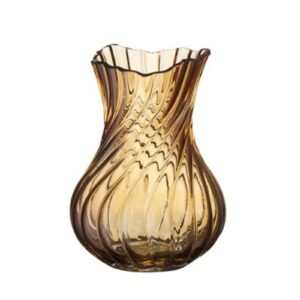 Amber Glass Swirled Ribbed Vase