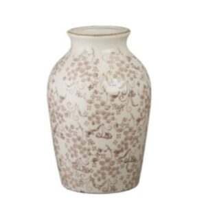 Cream & Brown Floral Crackle Glaze Ceramic Vase