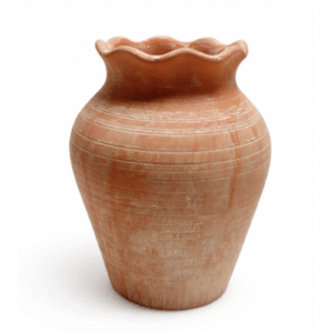 9.8inch Terracotta Ribbed Earthenware Vase with Scalloped Rim