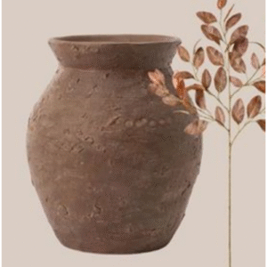 Dark Brown Textured Earthenware Vase with Embossed Details