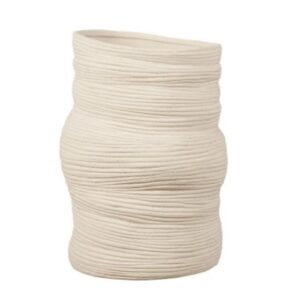 Off-White Ribbed Textured Ceramic Vase