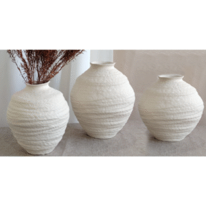 Off-White Textured Bulbous Ceramic Vase