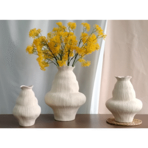 Off-White Ribbed Gourd-Shaped Ceramic Vase