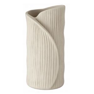 Off-White Ribbed Folded Ceramic Vase