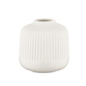 White Half-Ribbed Matte Ceramic Vase