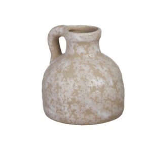 Beige Speckled Earthenware Vase with Handles