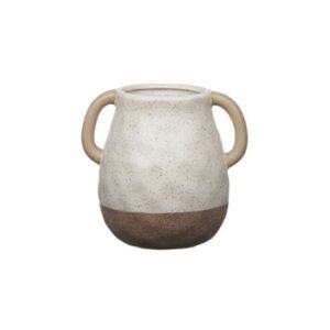 Two-Tone Beige  Speckled Vase with Handles