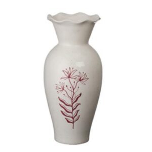 Off-White Ceramic Vase with Red Floral Motif