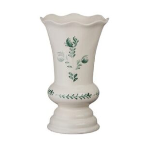 10inch  Off-White Pedestal Ceramic Vase with Green Floral Motif