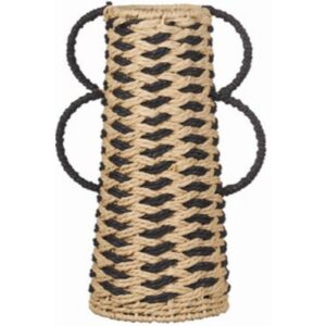 Black & Natural Seagrass Woven Vase with Handles