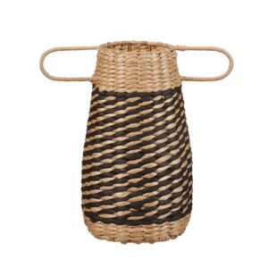 Black & Natural Seagrass Woven Vase with Long Handle