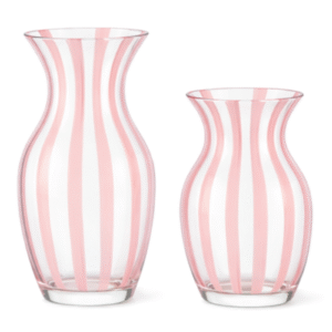 Pink Striped Clear Glass Vase