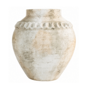 Distressed Earthenware Vase with Embossed Band