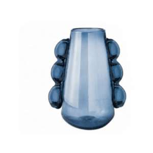 Smoky Blue Transparent Glass Vase with Double Bubble Side Ornaments