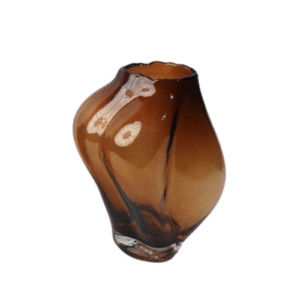 Solid Amber Irregular Twisted Wavy Mouth Glass Vase