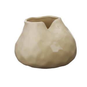 Matte Cream Beige Irregular Dimpled Ceramic Vase with Split Mouth