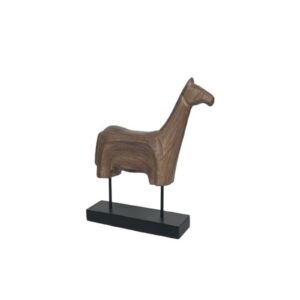 Abstract Wooden Horse Statue with Black Base