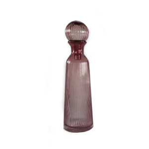 Vertical Ribbed Pink Glass Decanter with Stopper
