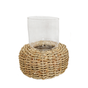 Woven Rattan Base Glass Candle Holder