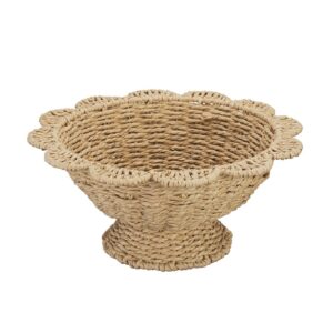 5.5inch Scalloped Edge Pedestal Woven Rattan Fruit Bowl