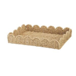 2.35inch Scalloped Border Rectangular Woven Rattan Tray