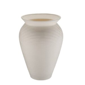 15.85inch Matte White Horizontal Ribbed Flared Vase
