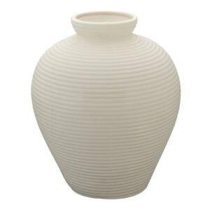 Matte White Horizontal Ribbed Short Jar Vase