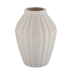 Matte White Vertical Woven Textured Jar Vase