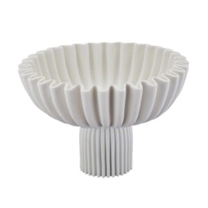 Matte White Vertical Pleated Pedestal Fruit Bowl