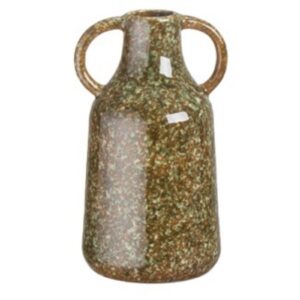 Green Brown Mottled Glaze Double Handle Ceramic Vase