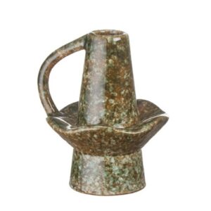 5.15inch Mottled Green Brown Glaze Handle Decor Vase