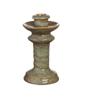 6.1inch Mottled Green Brown Glaze Tall Ceramic Candle Holder