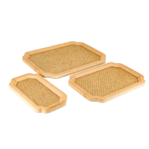 Set of 3 Light Oak Octagon Decor Tray with Herringbone Linen Base