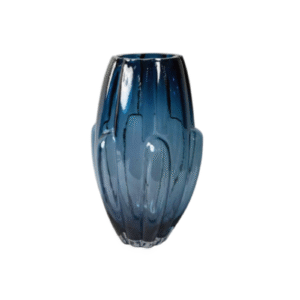 Amber Vertical Embossed Textured Glass Vase with Scalloped Rim