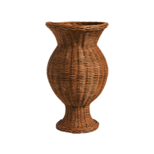 Natural Brown Handwoven Wicker Pedestal Curved Vase