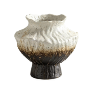 White Black Gradient Pleated Textured Ceramic Vase