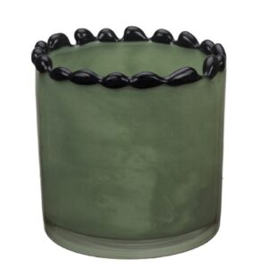 Frosted Green Black Dot Rim Glass Candle Jar