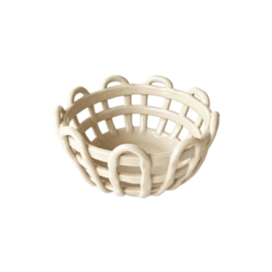 3.94inch Hollow Woven Gloss Cream Ceramic Fruit Basket