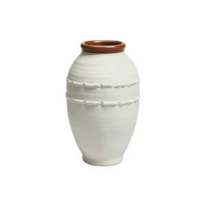 Double Ruffle Ribbed Oval Ceramic Jar